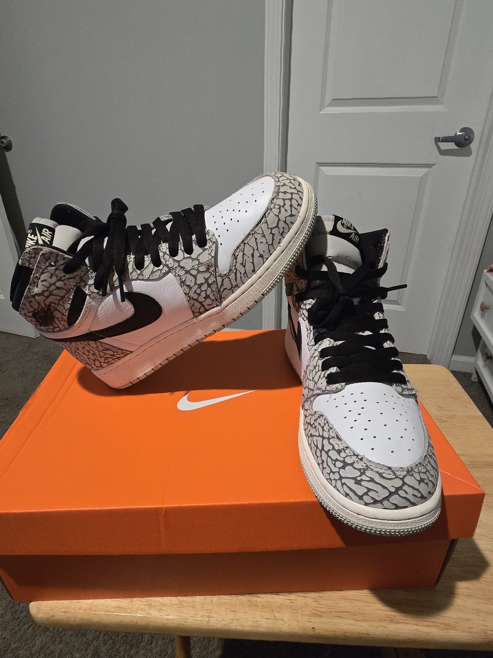 Nike Air Jordan 1 Retro High White Cement Elephant Print DZ5485-052 Sezi 7Y